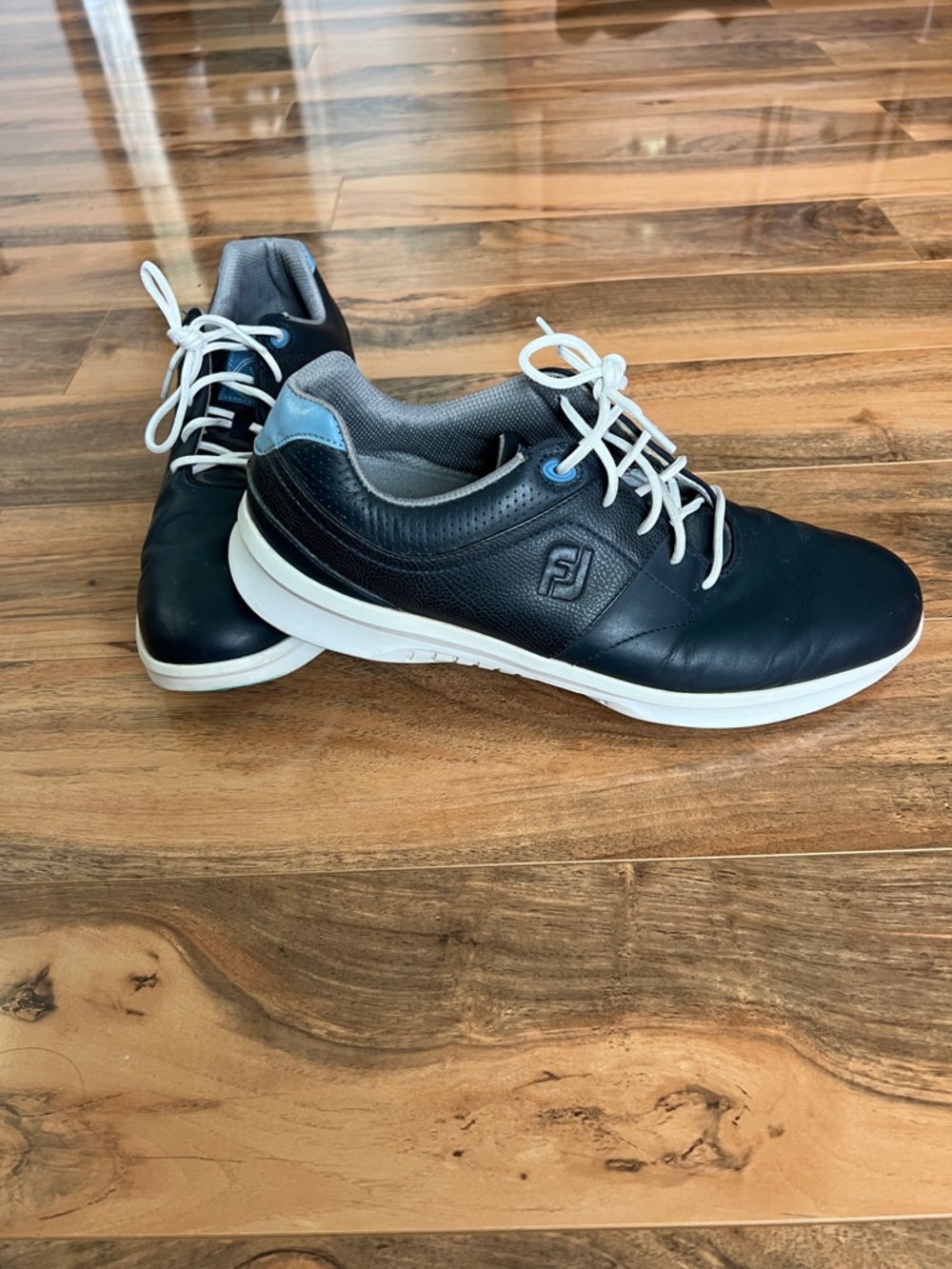 FootJoy Golf Shoes Mens 10W Navy Blue Leather Spiked Comfort Performance